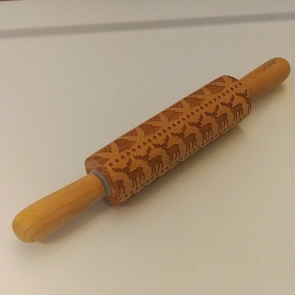 🎉2/$16 Ciroa Christmas Winter Patterned Small Rolling Pin Wooden